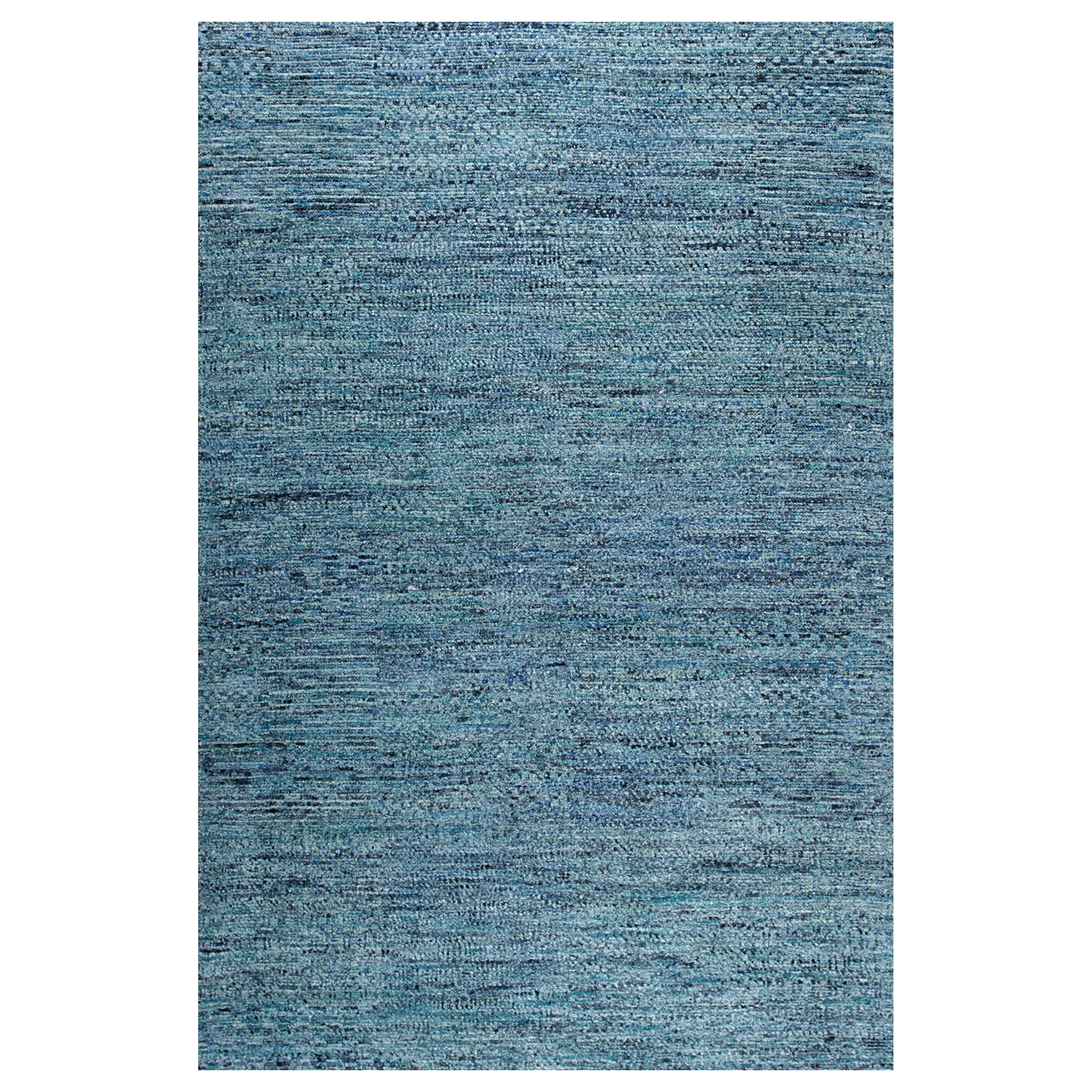 6x9 Blue Hand-Knotted Silk Horizon Woven Detail Solid Open Field Carpet Rug