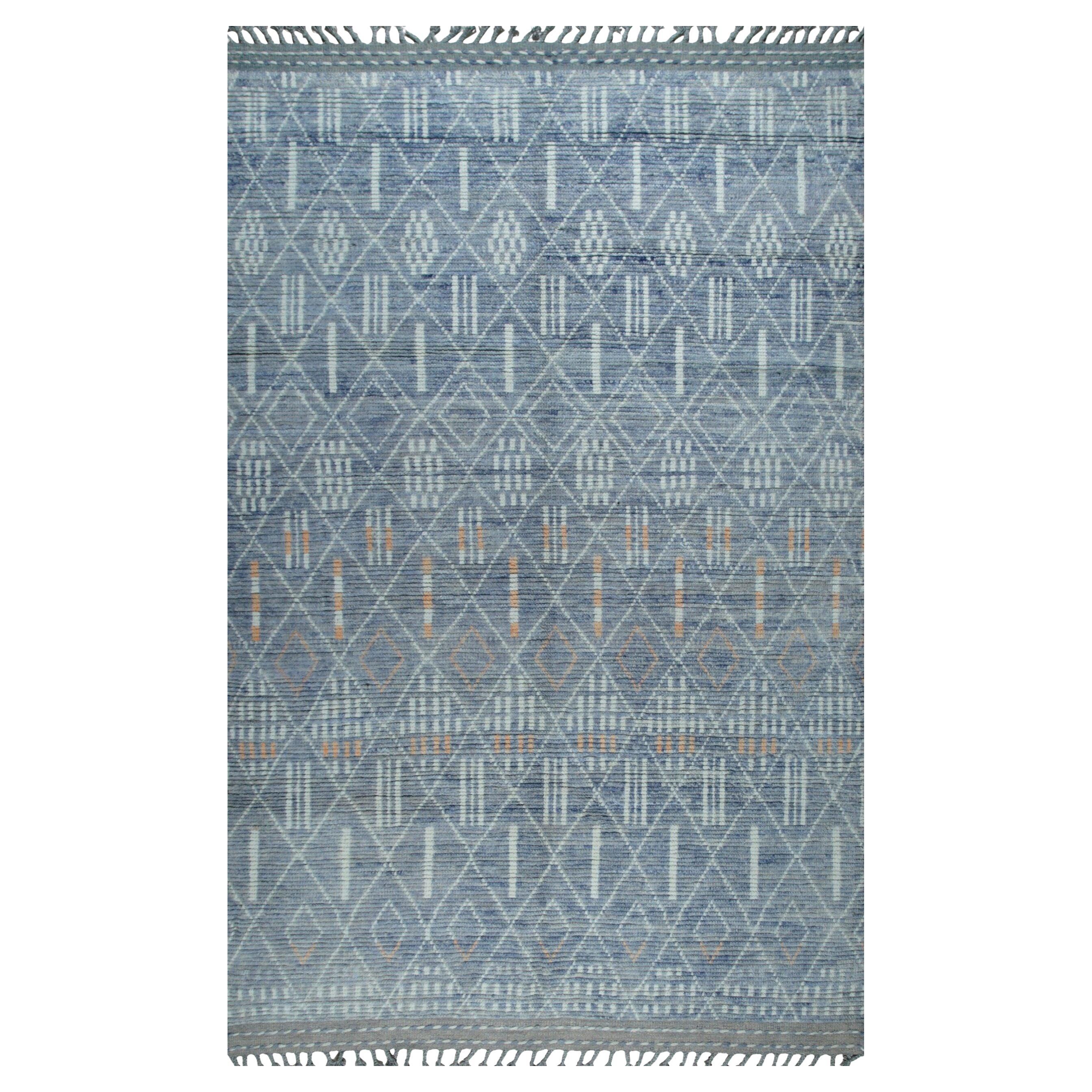 6x9 Azul Alfombra de lana anudada a mano con entramado de rombos geométricos alfombra moderna en venta