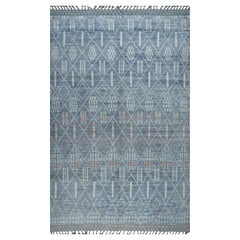 6x9 Blue Hand-Knotted Wool Diamond Lattice Geometric Modern Carpet Rug