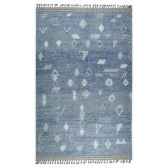 6x9 Blue Hand-Knotted Wool Faded Denim Texture Tribal Modern Carpet Rug
