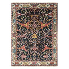 6x9 Blue Hand-Knotted Wool Phoenix Design Motif Geometric Modern Carpet Rug