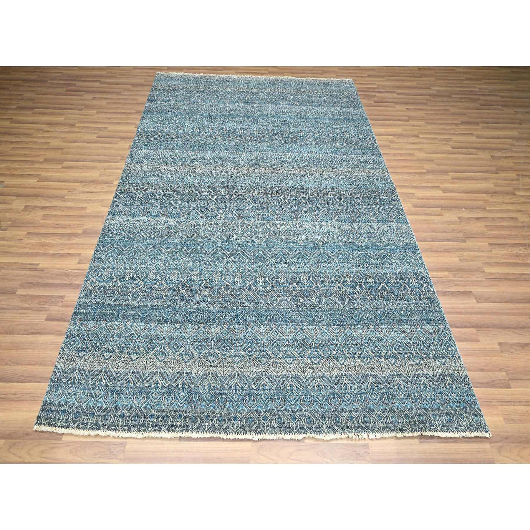 Cerulean Blue, Kohinoor Herat Pattern, Small Geometric Repetitive Diamond Design, Soft Wool, Tone On Tone, Hand Knotted, Oriental Rug
Primary materials: Wool
Latex: No Pile 
height: 0.25 Inches
Style: Contemporary
Primary color: Blue
Secondary