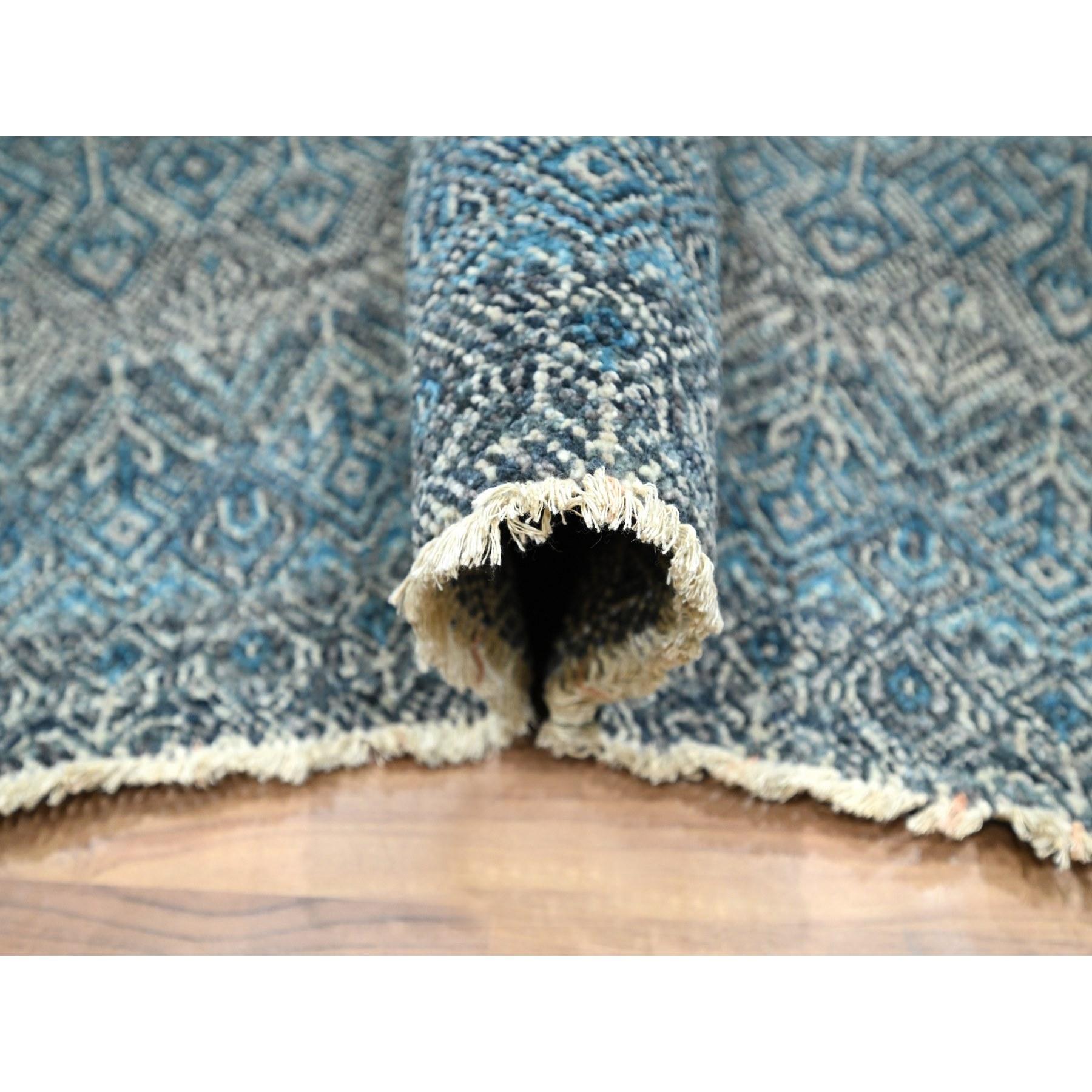 Hand-Knotted 6'x9' Blue Kohinoor Herat Small Geometric Pattern Hand Knotted Soft Wool Rug For Sale