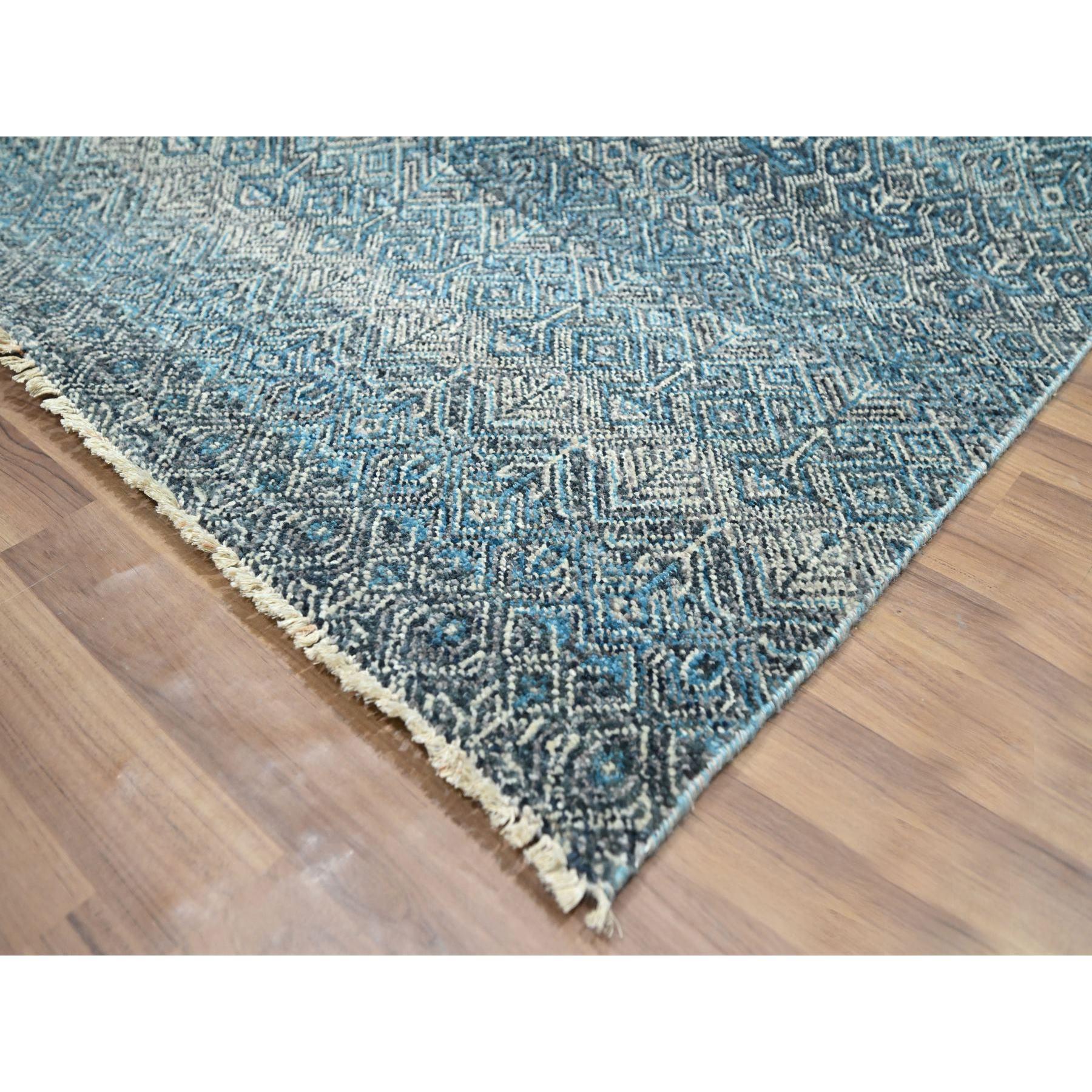 6'x9' Blue Kohinoor Herat Small Geometric Pattern Hand Knotted Soft Wool Rug In New Condition For Sale In Carlstadt, NJ