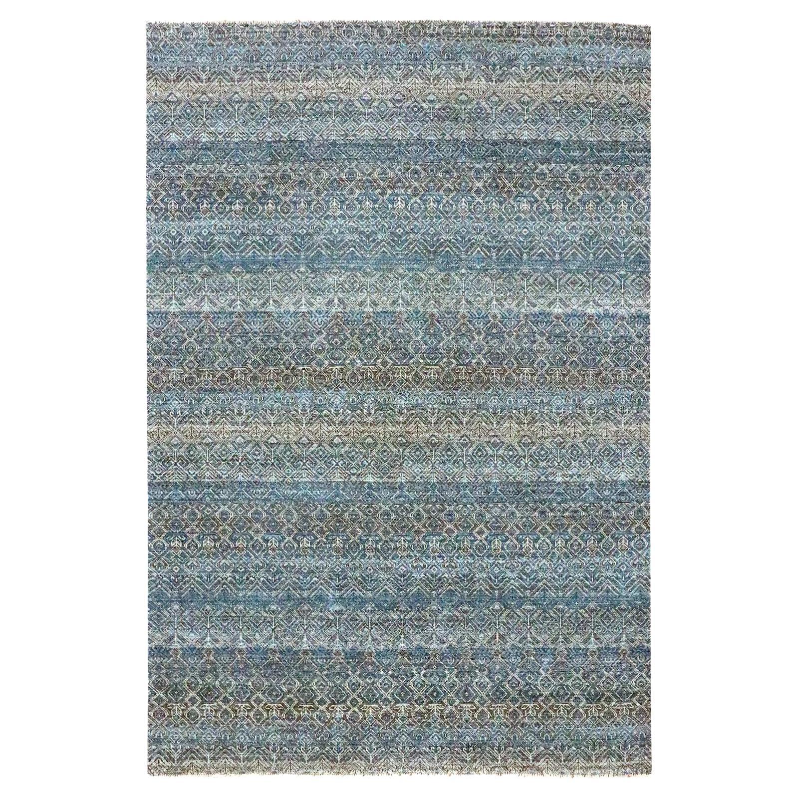 6'x9' Blue Kohinoor Herat Small Geometric Pattern Hand Knotted Soft Wool Rug For Sale