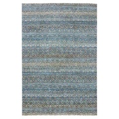 6'x9' Blue Kohinoor Herat Small Geometric Pattern Hand Knotted Soft Wool Rug