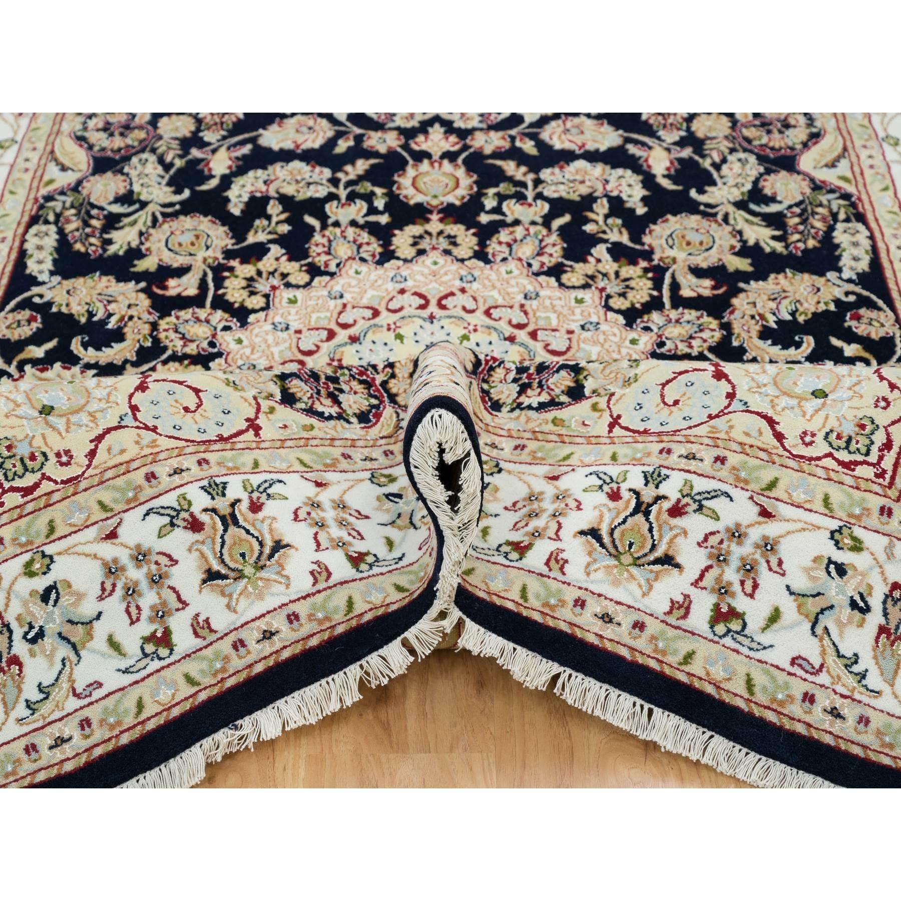 Alfombra de lana anudada a mano 250 KPSI de 6'x9' Azul Nain con diseño de medallón central en Nuevo estado para la venta en Carlstadt, NJ