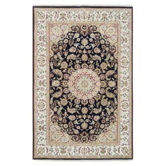 6'x9' Blue Nain with Center Medallion Design 250 KPSI Hand Knotted Wool Rug