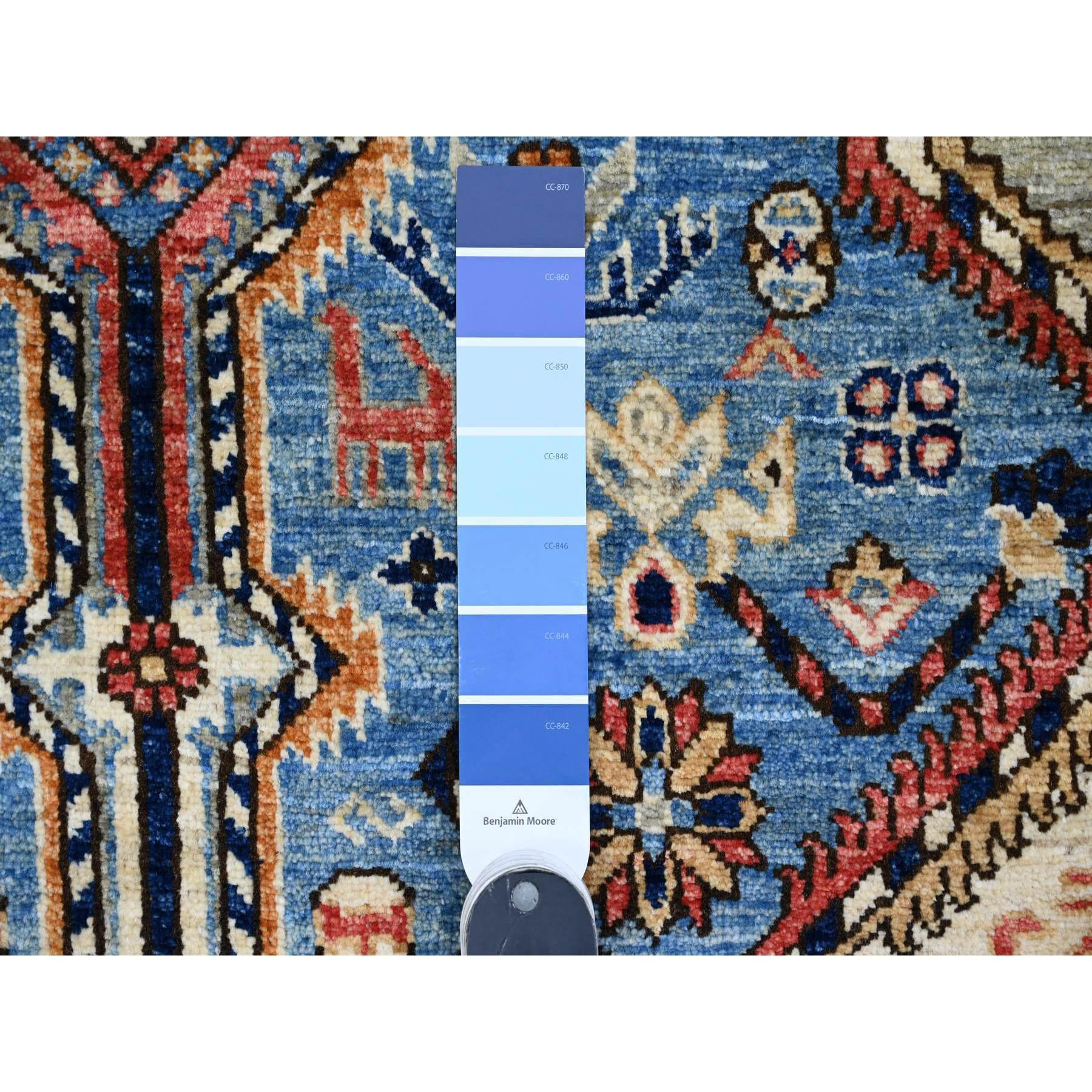 6'x9' Blauer Qashqai-Teppich aus reiner Wolle mit geometrischem Muster, handgeknüpft (Mittelalterlich) im Angebot
