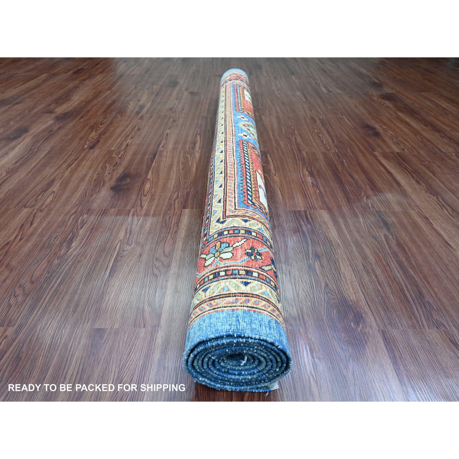 6'x9' Blauer Qashqai-Teppich aus reiner Wolle mit geometrischem Muster, handgeknüpft (Afghanisch) im Angebot