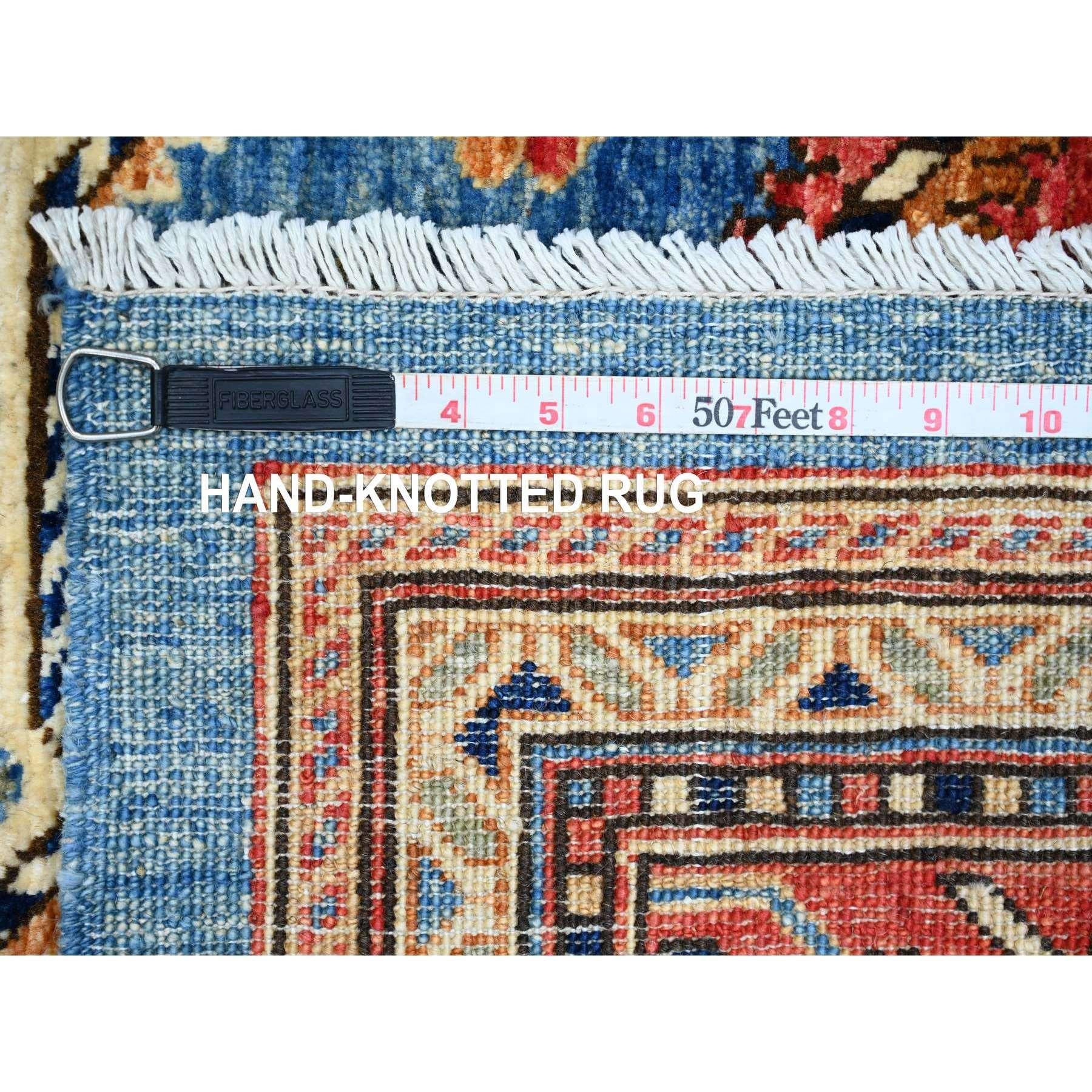 6'x9' Blauer Qashqai-Teppich aus reiner Wolle mit geometrischem Muster, handgeknüpft im Zustand „Neu“ im Angebot in Carlstadt, NJ