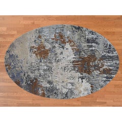 6'x9' Brown, Abstract Galaxy Design, Wool and Silk, Hand Knotted Round Rug