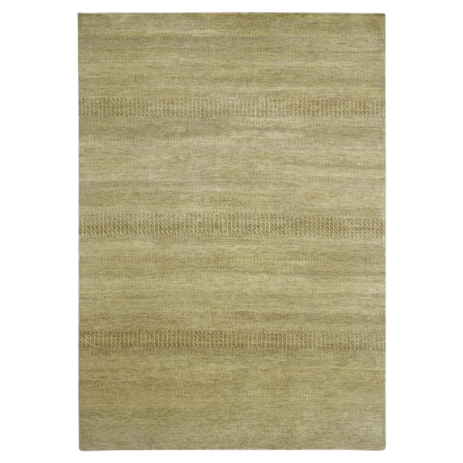 6'x9' Brown Denser Weave Modern Grass Design Hand Knotted Wool & Silk Rug For Sale
