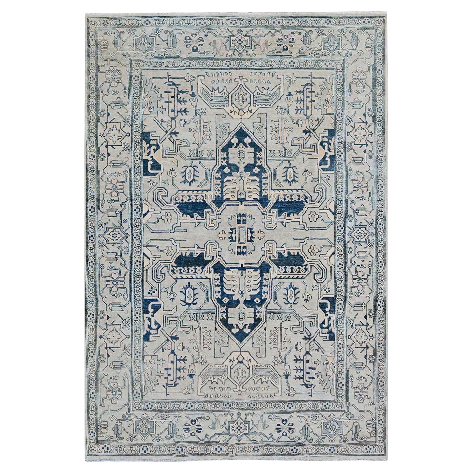 6'x9' Cloud Gray Serapi Heriz Medallion Design 100% Wool Hand Knotsted Rugs (tapis noué à la main) en vente