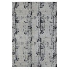 6'x9' Cloud Gray, THE CANE, Pure Silk with Textured Wool, Hand Knotted, Rug