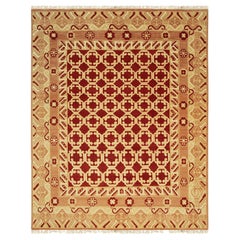 6x9 Coral Hand-Knotted Wool Linked Rosettes Geometric Modern Carpet Rug