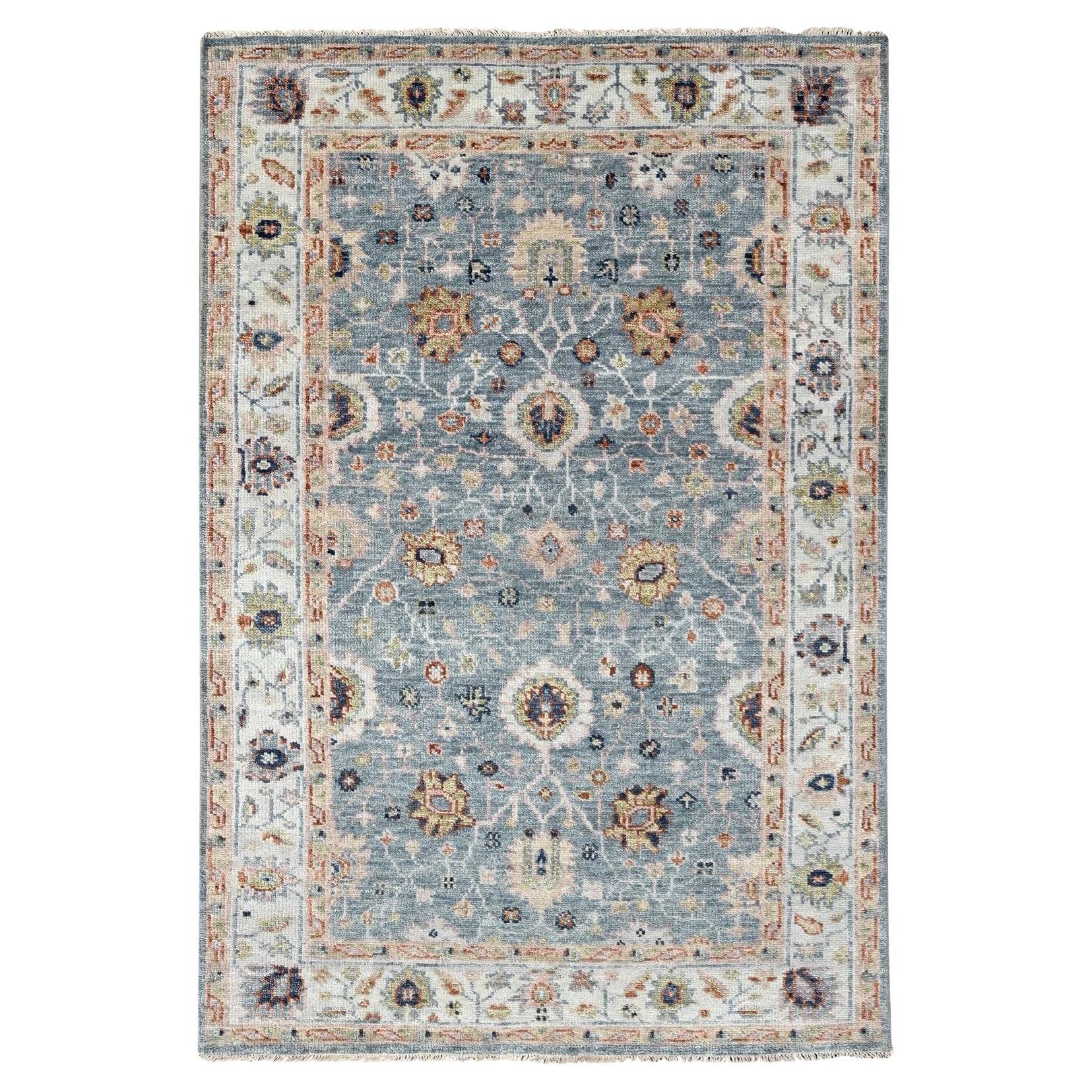 6'x9' Debonair Gray Oushak Design Organic Wool Hand Knotted Oriental Rug For Sale
