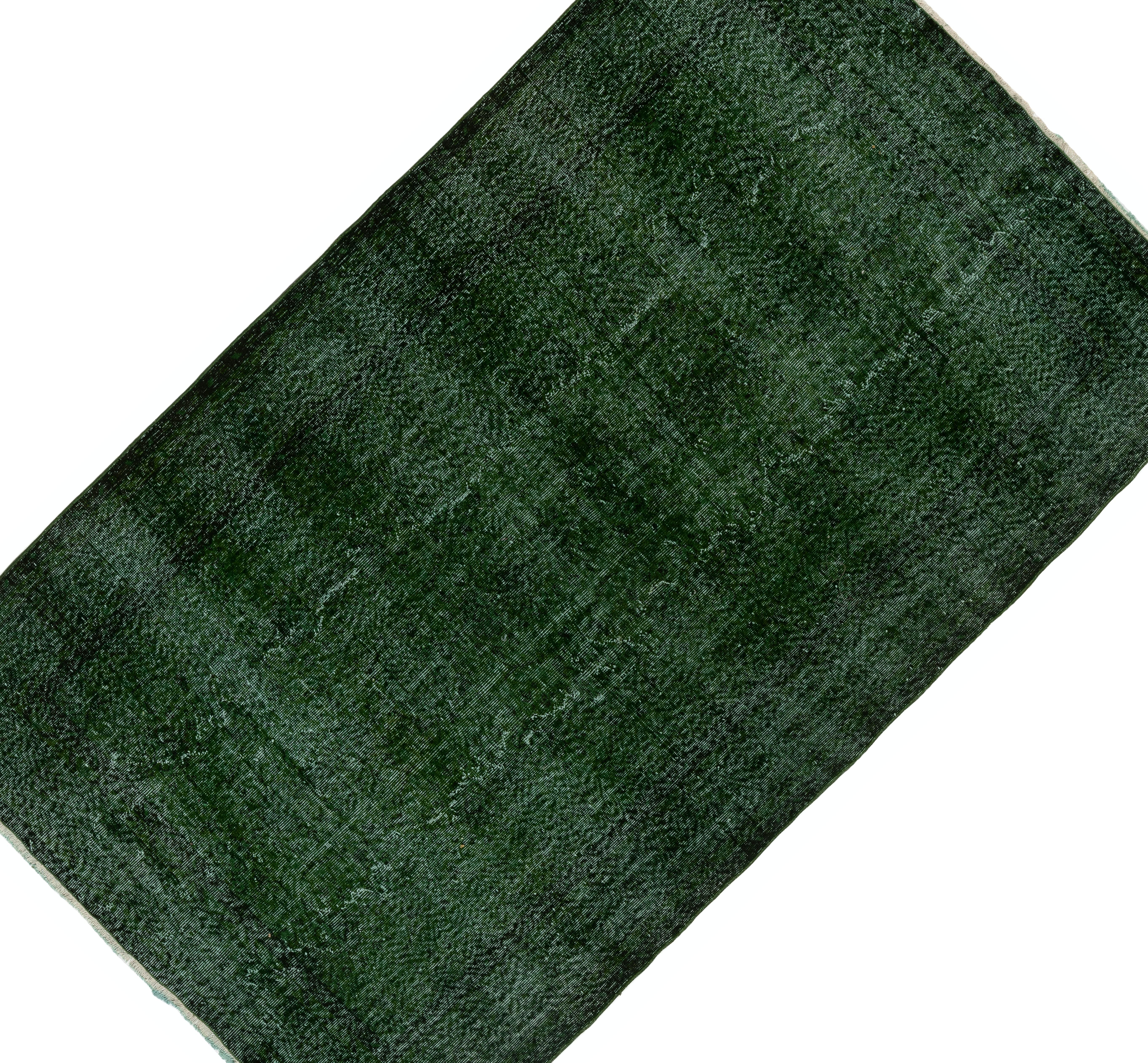 Mid-20th Century  6x9 ft Vintage Distressed Handmade Turkish Area Rug Over-dyed in Dark Emerald