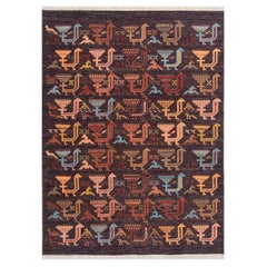 6x9 Ft Brown Birds & Peacocks Garden Hand Knotted Wool Rug ( G - 6234 )