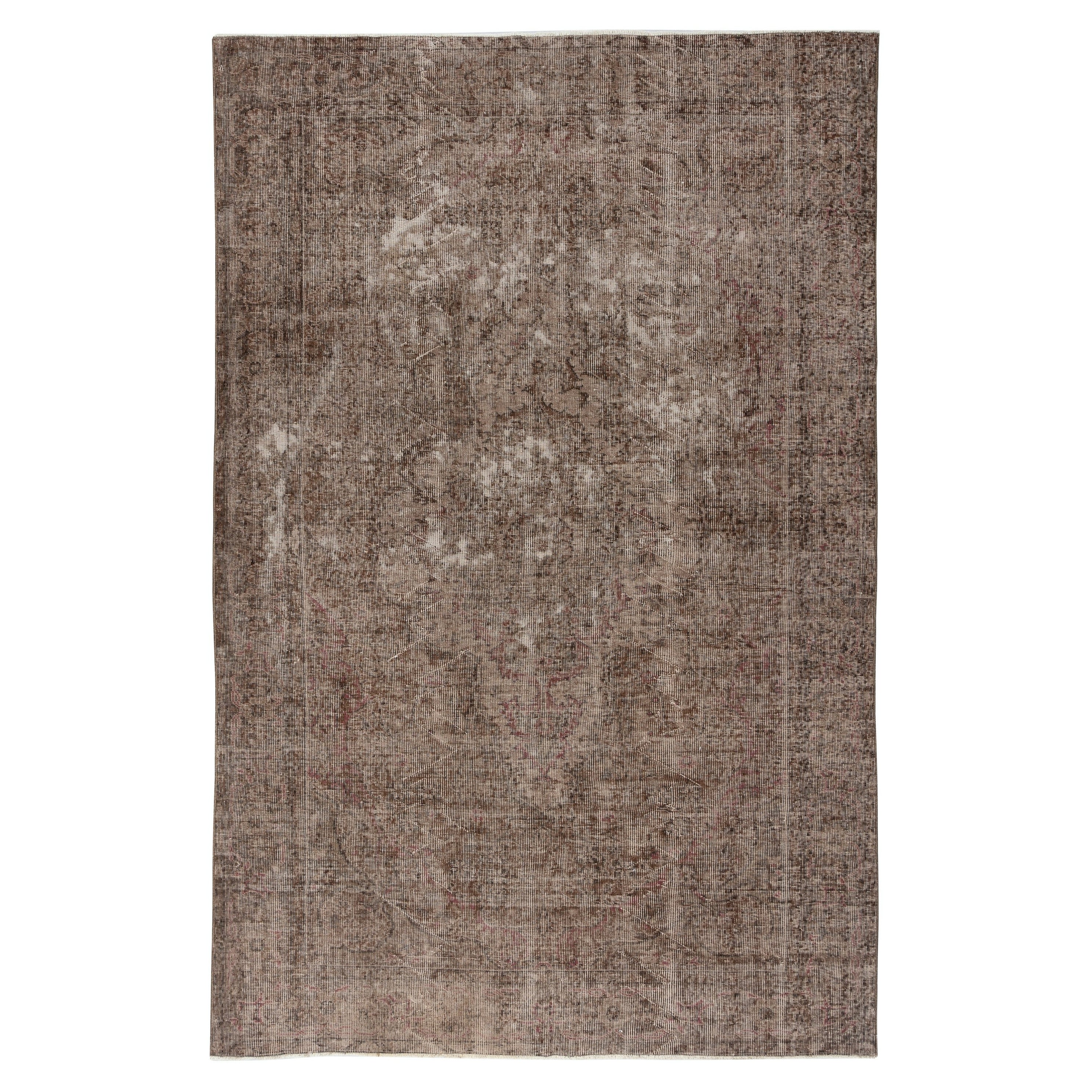 6x9 Ft Brauner Türkischer Vorleger für das Schlafzimmer. Handgefertigter Vintage-Teppich für das Wohnzimmer