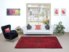 6x9 Ft Dark Red Turkish Area Rug for Living Room, Modern Handmade Carpet