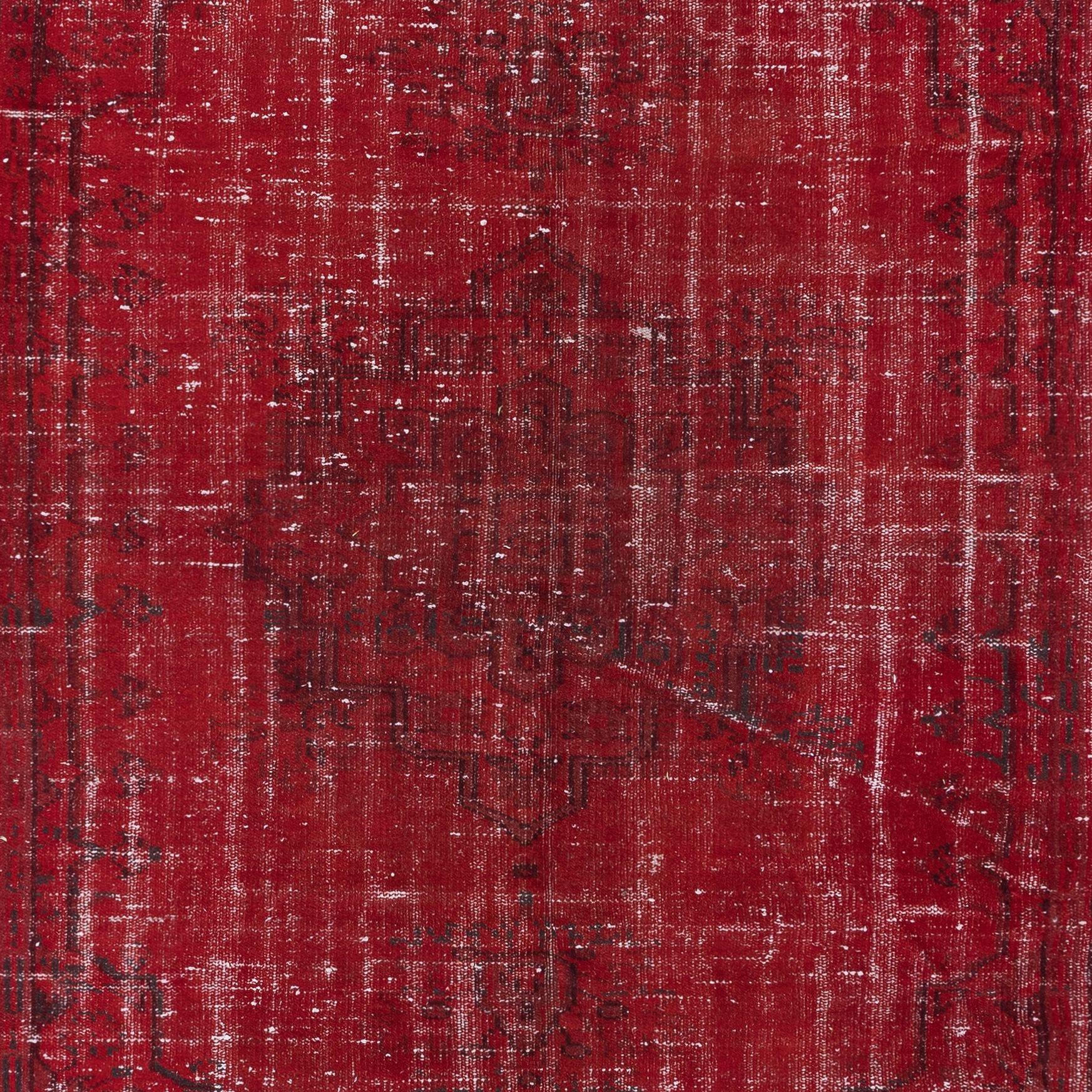 20th Century 6x9 Ft Dark Red Turkish Area Rug for Living Room, Modern Handmade Carpet For Sale