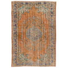 6x9 rug in inches 6x9 Ft Distressed Hand-knotted Vintage Turkish Wool Area Rug in Orange and Blue