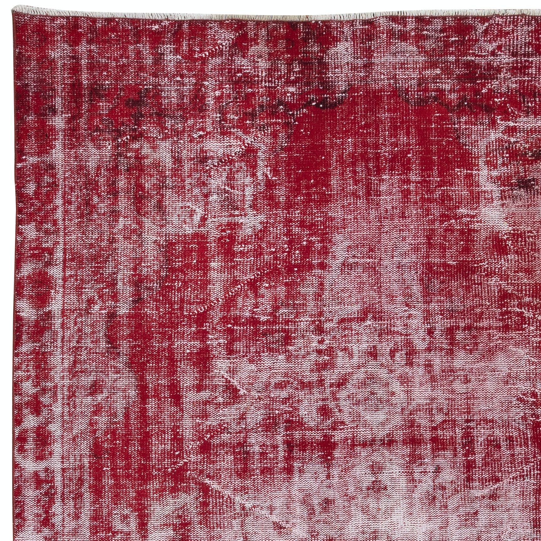 6x9 Ft Distressed Vintage Handmade Rug, Modern Red Turkish Shabby Chic Carpet In Good Condition For Sale In Philadelphia, PA