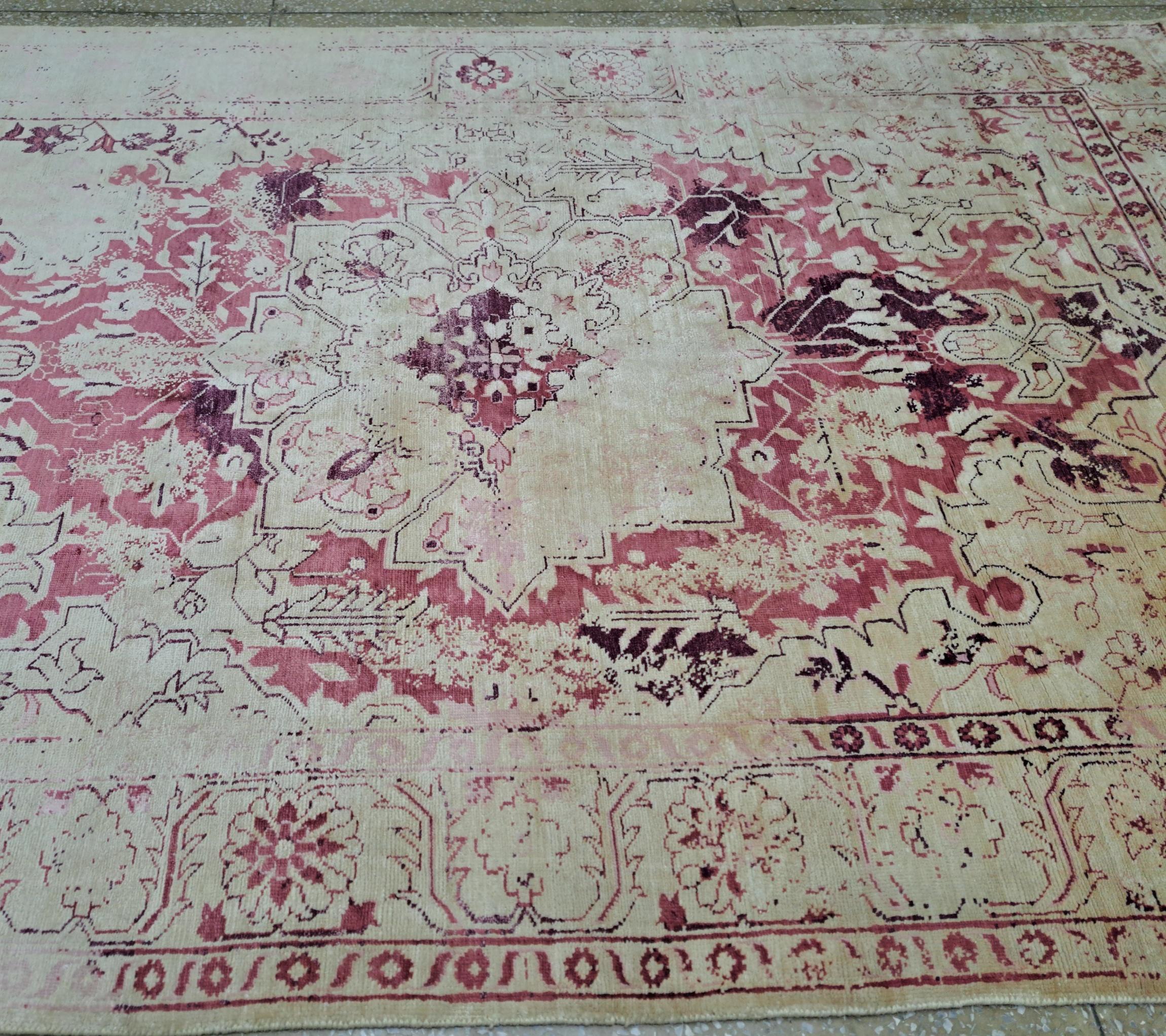 6x9 Ft handgeknüpft Bereich Teppich aus 100% Seide. Zeitgenössischer Wohnzimmerteppich (Handgeknüpft) im Angebot