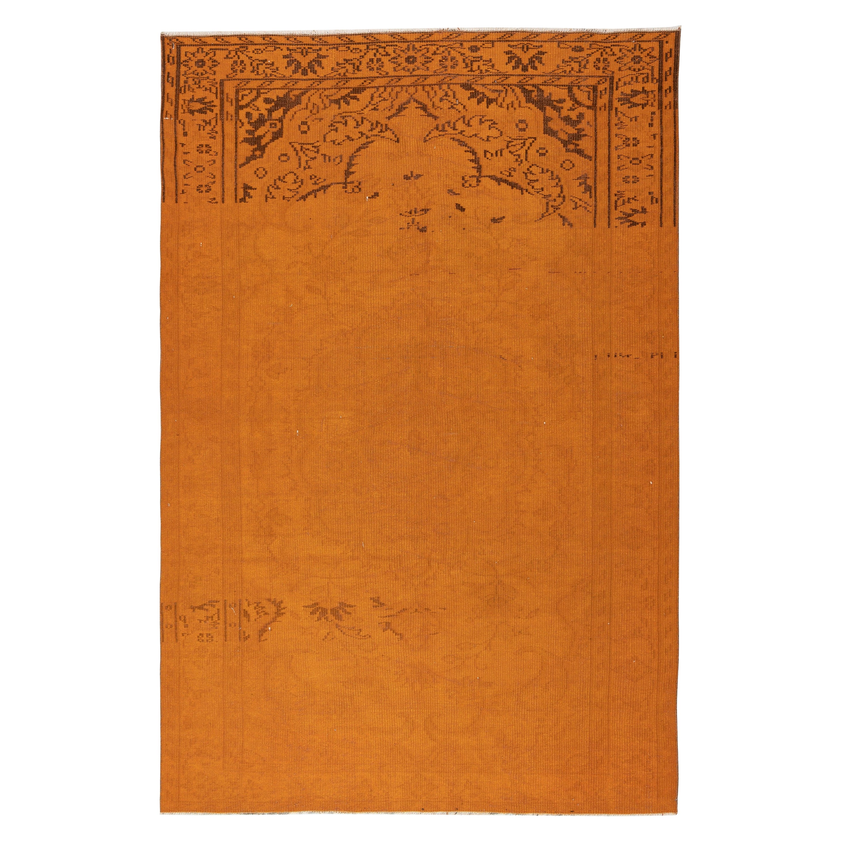 Alfombra turca hecha a mano de 6x9 pies. Alfombra vintage naranja teñida de rojo para el salón en venta