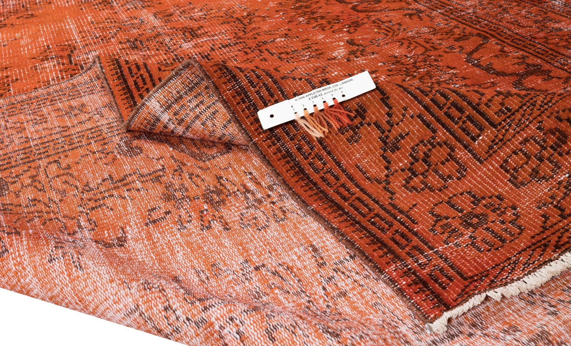 Hand-Woven Handmade Turkish Vintage Area Rug OverDyed in Orange for Modern Interiors