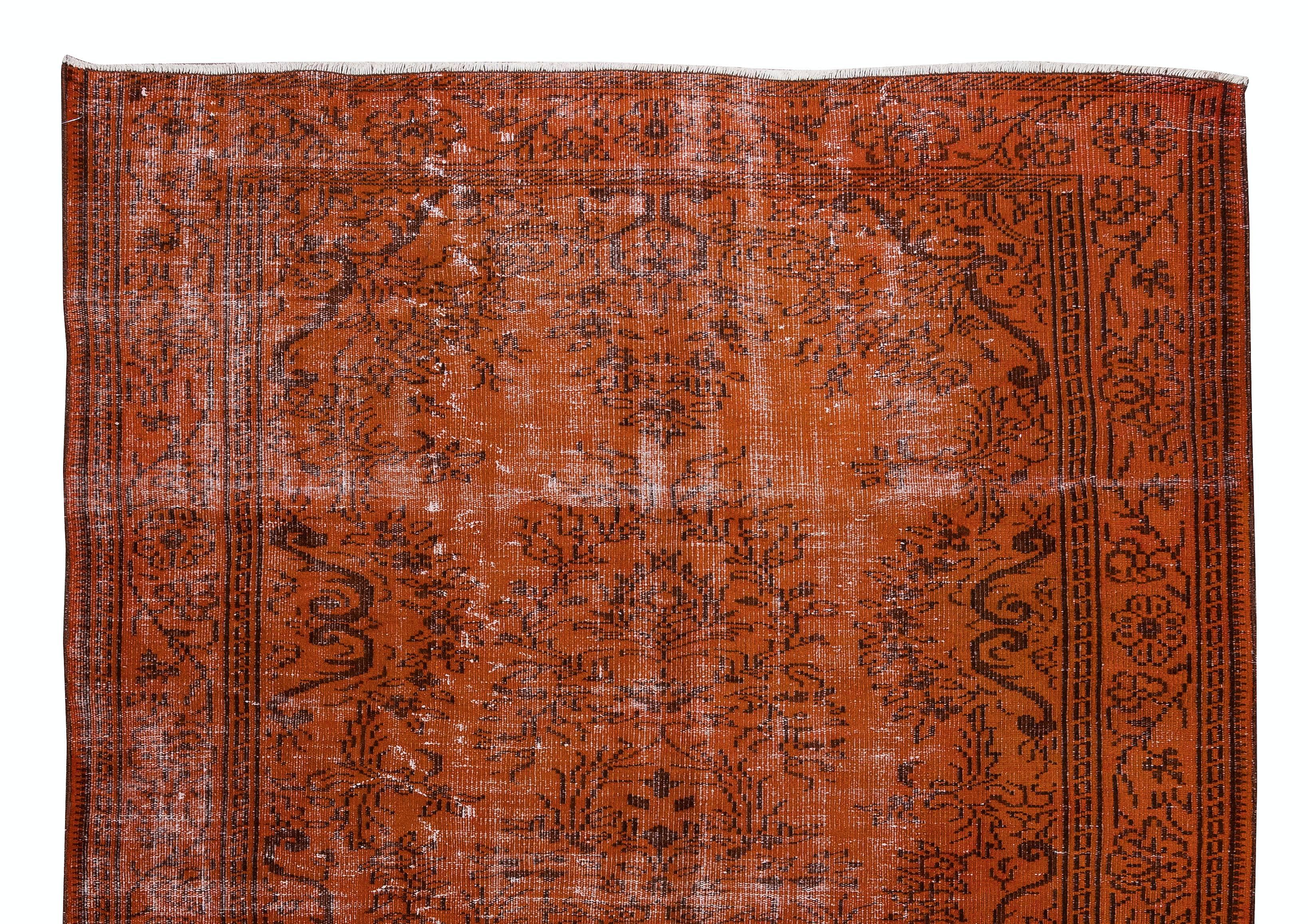 Handmade Turkish Vintage Area Rug OverDyed in Orange for Modern Interiors In Good Condition In Philadelphia, PA