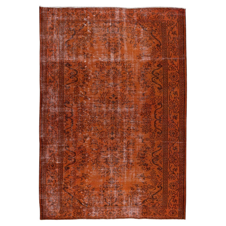 Handmade Turkish Vintage Area Rug OverDyed in Orange for Modern ...
