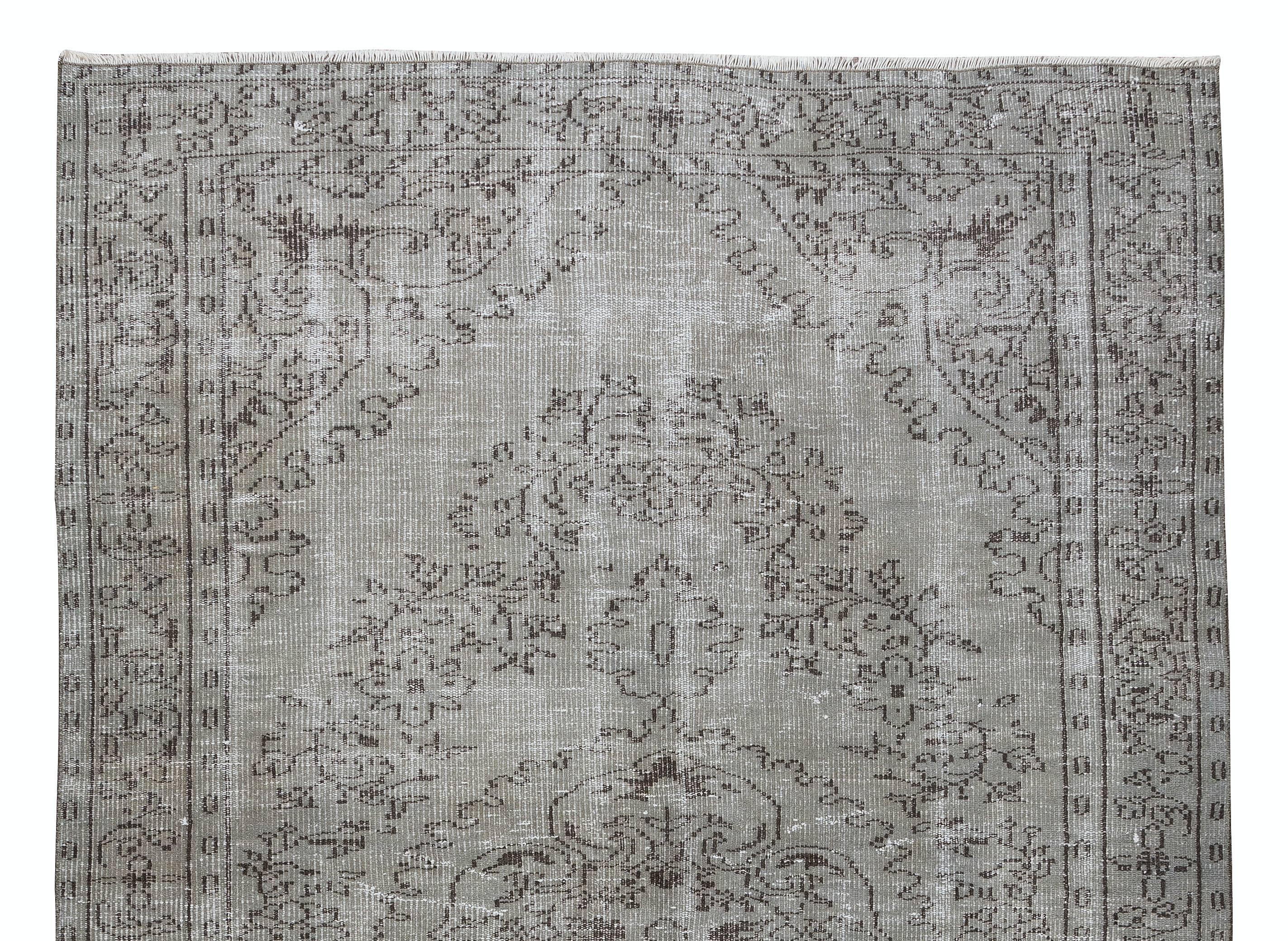 Hand-Knotted Handmade Vintage Turkish Area Rug Over-Dyed in Grey 4 Modern Interiors For Sale