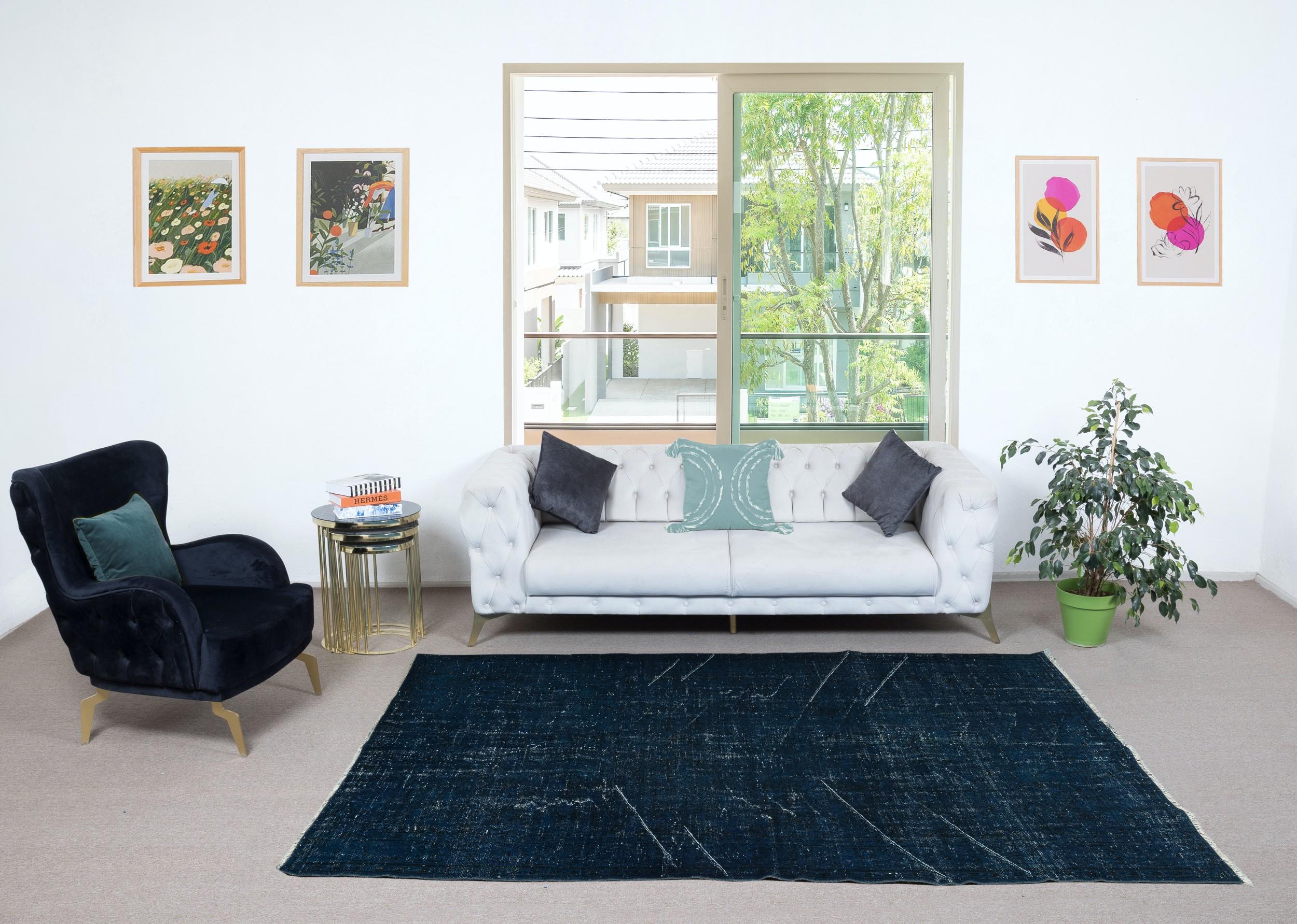 Our over-dyed rugs are all hand-knotted vintage pieces that are recreated in our workshop to cater to a wider range of interior design choices from modern to coastal, from industrial to rustic/cottage. These 50 to 70 year-old rugs were hand-knotted