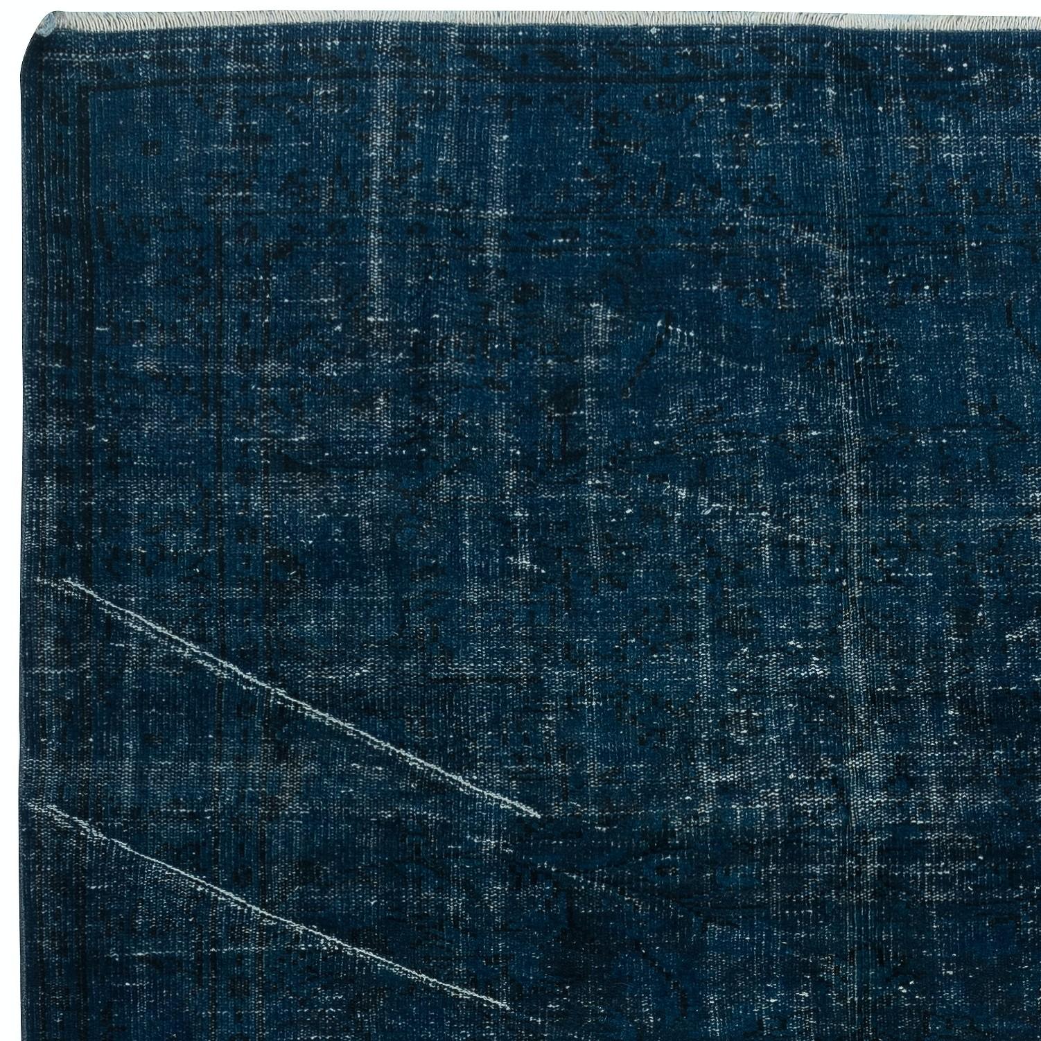 Hand-Knotted 6x9 Ft Home Decor Handmade Solid Navy Blue Color Over-Dyed Turkish Area Rug For Sale