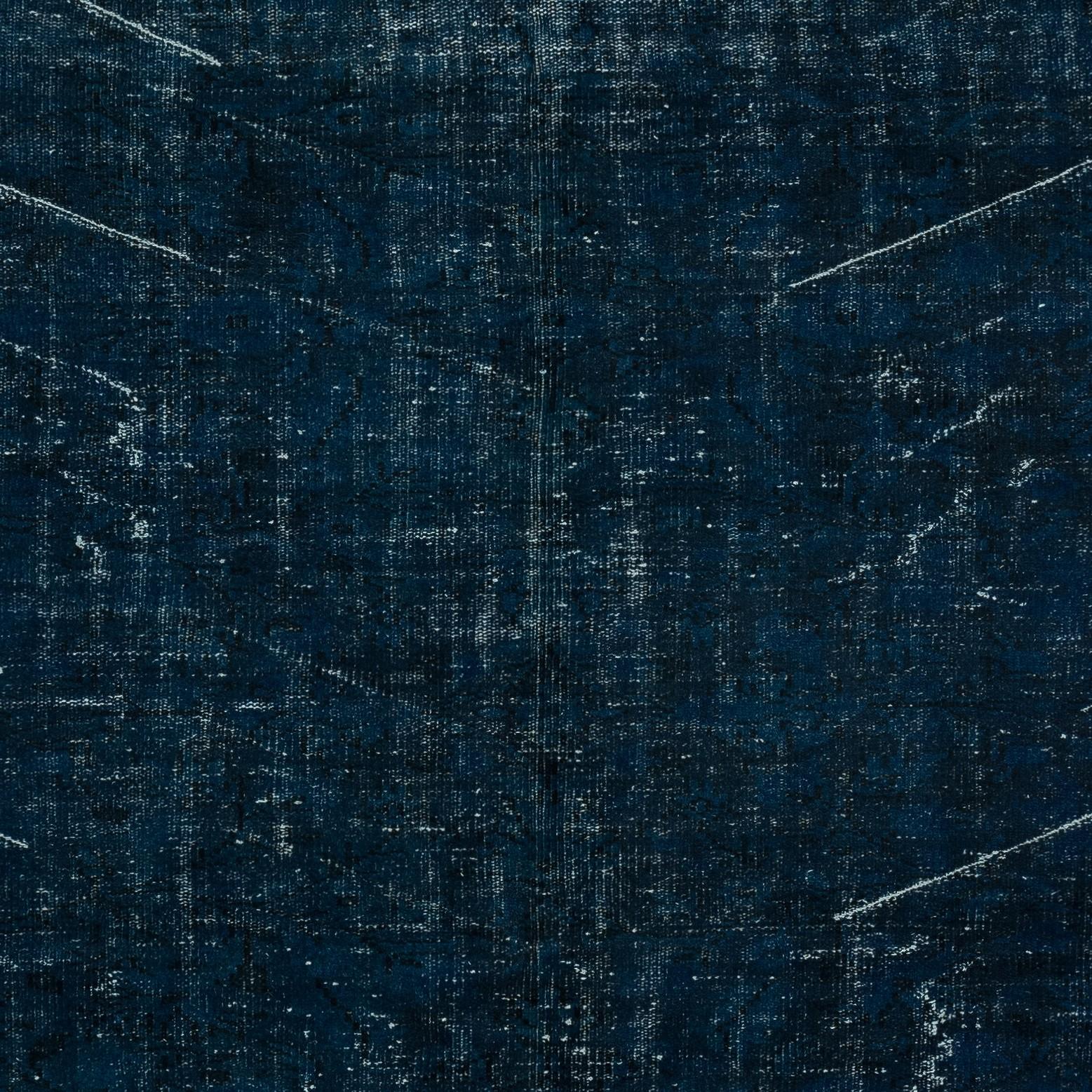 6x9 Ft Home Decor Handmade Solid Navy Blue Color Over-Dyed Turkish Area Rug In Good Condition For Sale In Spring Valley, NY