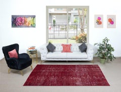 6x9 Ft Modern & Contemporary Rug in Dark Red, Handmade Turkish Wool Carpet