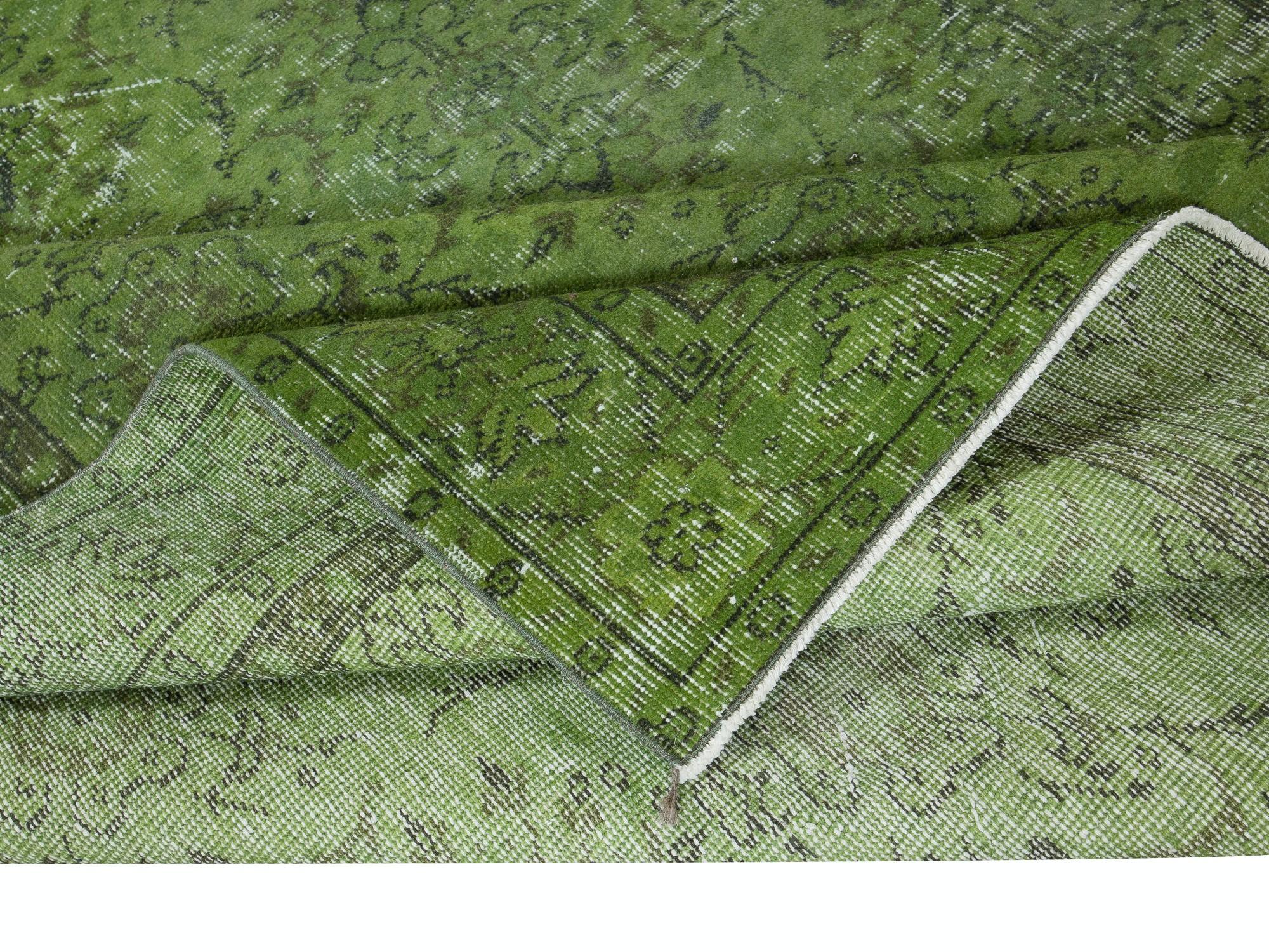 Turkish 6x9 Ft Modern Green Rug, Flower Design Handmade Carpet, Woolen Floor Covering For Sale