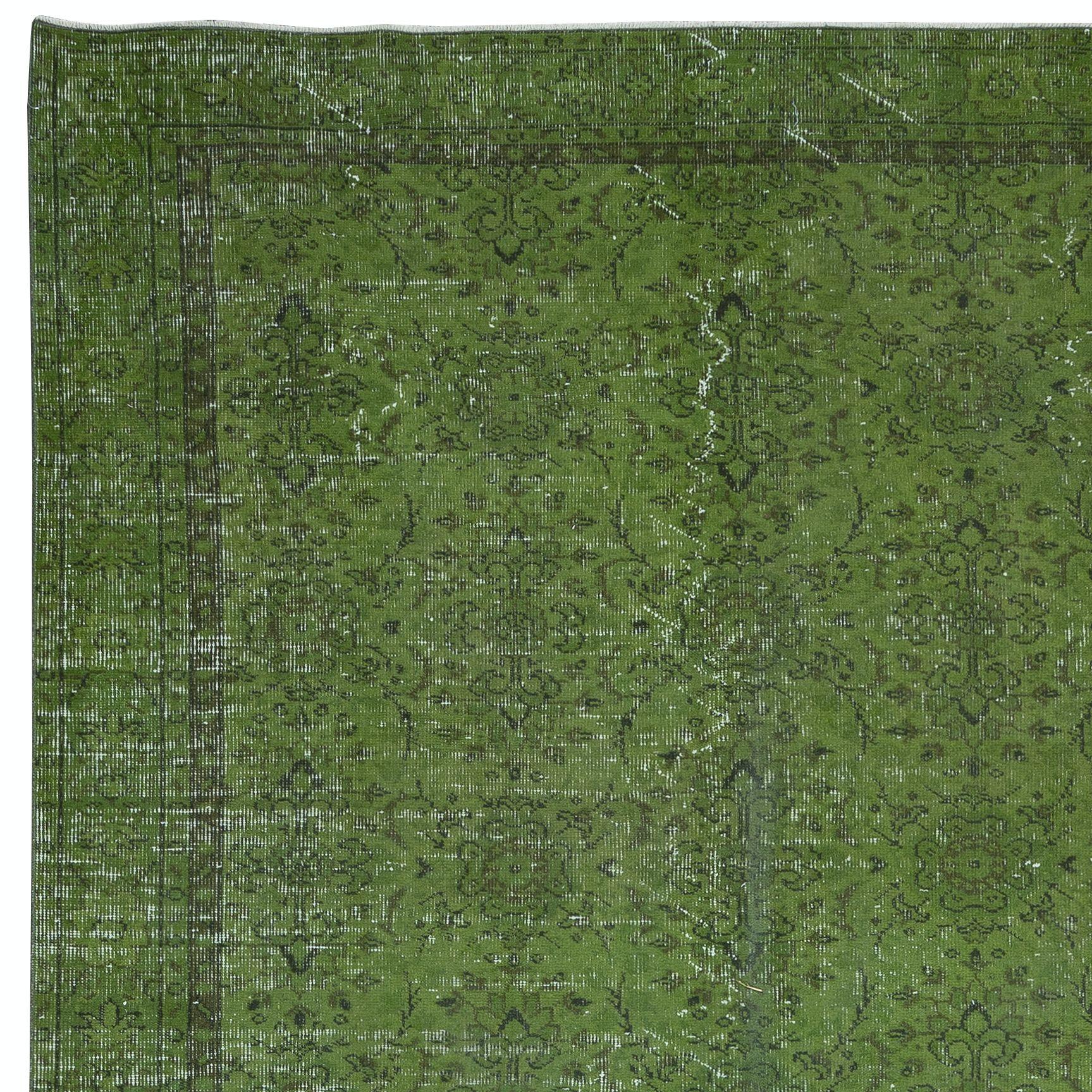 Hand-Woven 6x9 Ft Modern Green Rug, Flower Design Handmade Carpet, Woolen Floor Covering For Sale