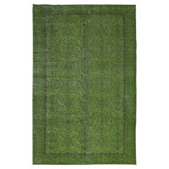6x9 Ft Modern Green Rug, Flower Design Handmade Carpet, Woolen Floor Covering