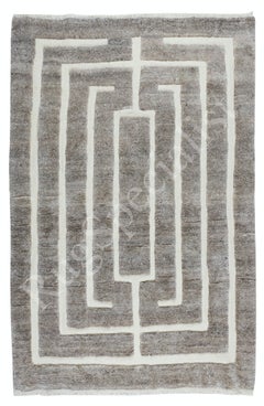 6x9 ft Modern Hand Knotted 100% Wool Geometric Area Rug in Gray, Taupe, Ivory
