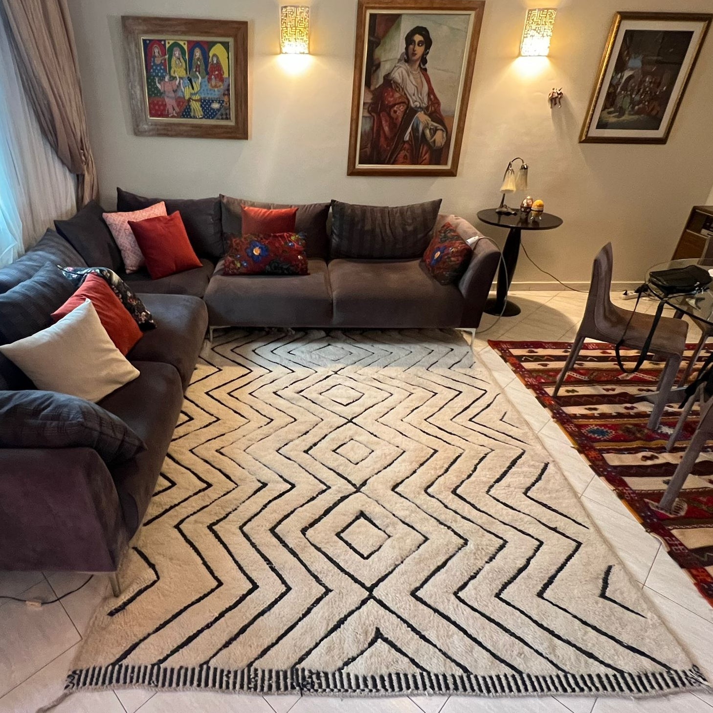 Alfombra Tulu de lana marroquí de 6x9 pies, moderna, hecha a mano, en beige, opciones personalizadas disponibles