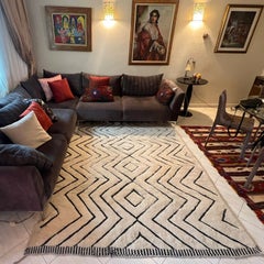 Alfombra Tulu de lana marroquí de 6x9 pies, moderna, hecha a mano, en beige, opciones personalizadas disponibles