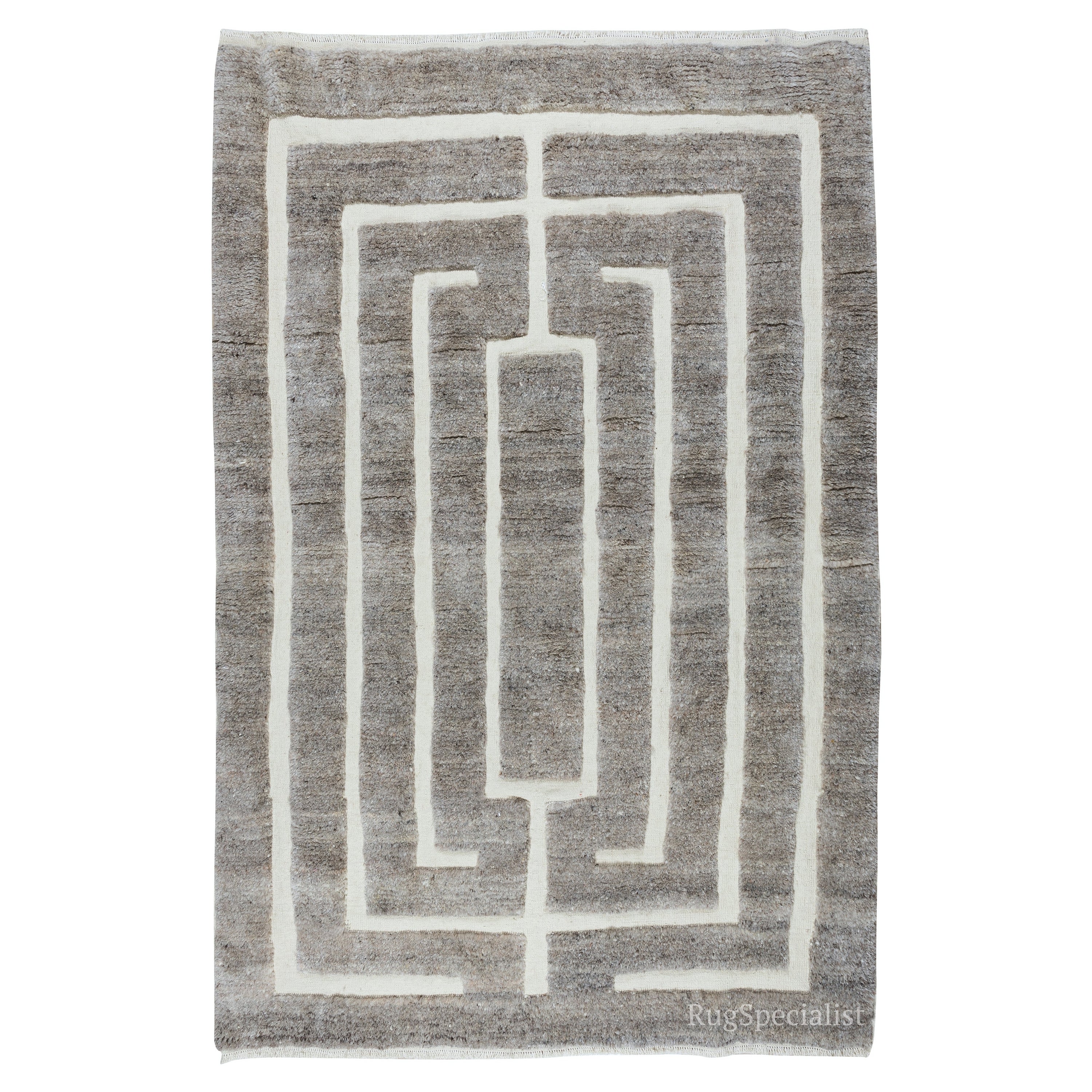 6x9 ft Modern Handmade Tulu Rug in Gray, 100% Wool, Made-to-Order, Customizable For Sale