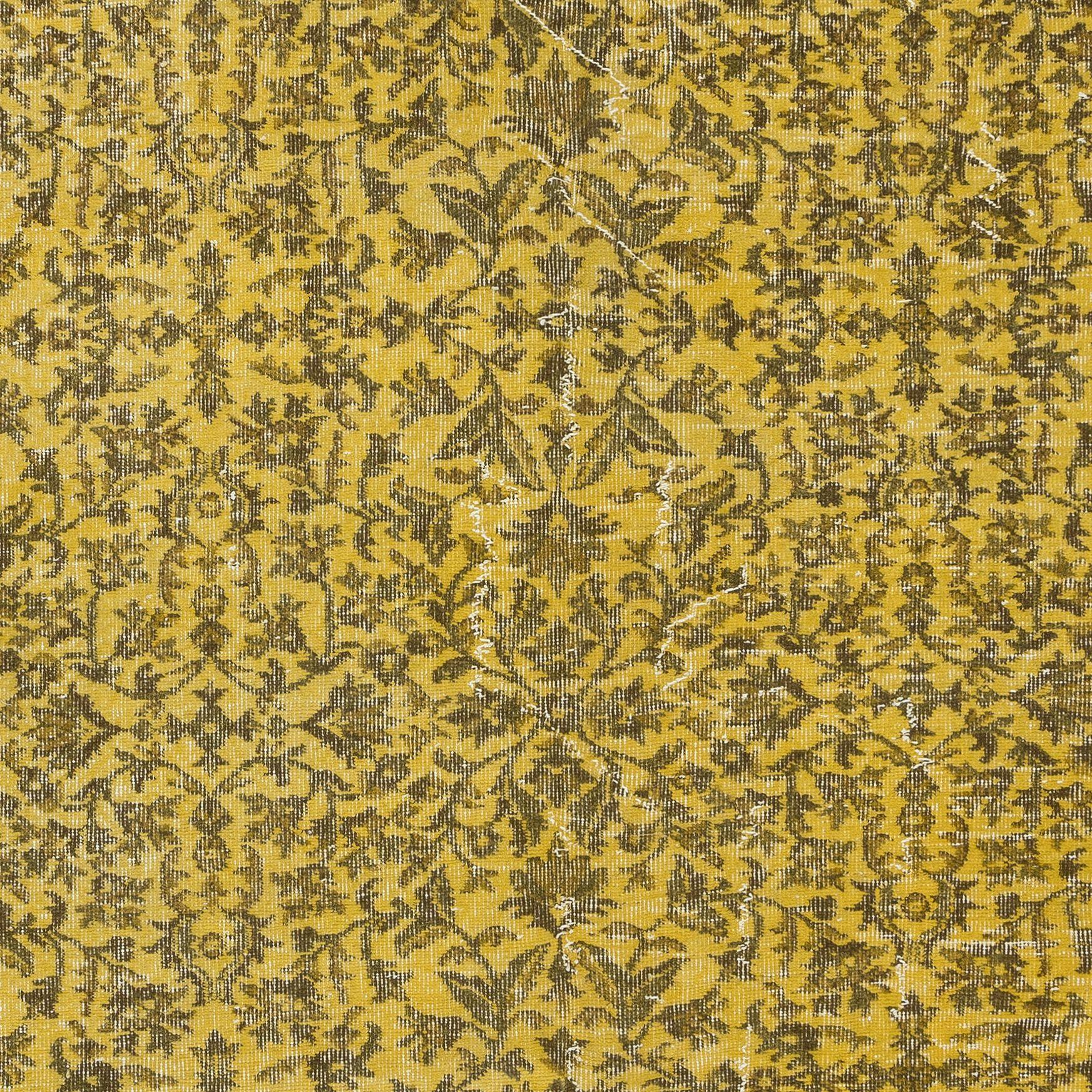 Hand-Woven 6x9 Ft Modern Handmade Turkish Area Rug with Brown Florals & Yellow Background For Sale
