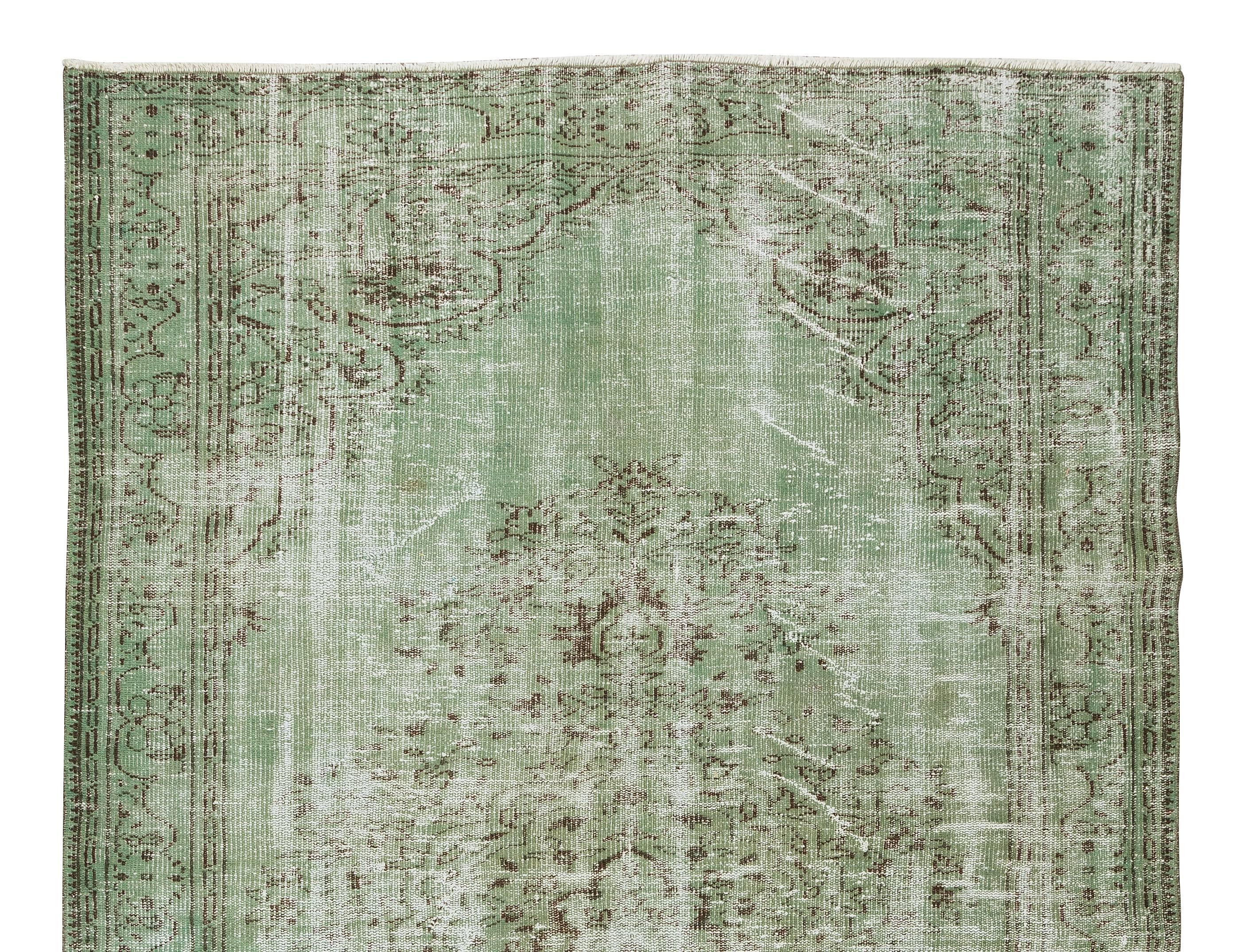 Hand-Knotted Modern Light Green Wool Floor Rug, Hand Knotted Anatolian Vintage Carpet