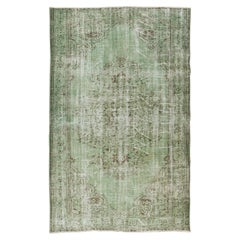 Modern Light Green Wool Floor Rug, Hand Knotted Anatolian Vintage Carpet