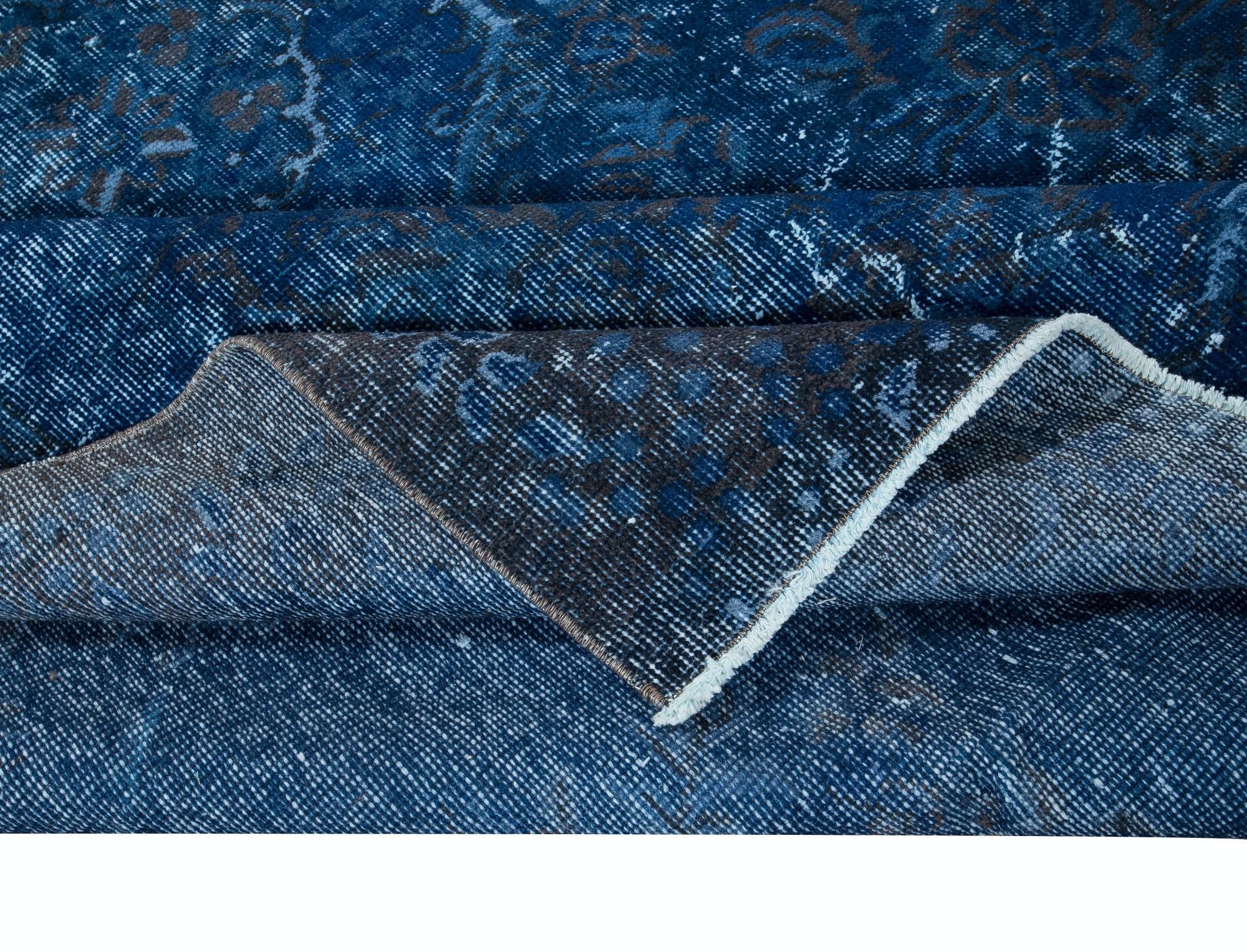 20th Century 6x9 Ft Modern Turkish Area Rug in Indigo Blue, Decorative Handmade Wool Carpet For Sale