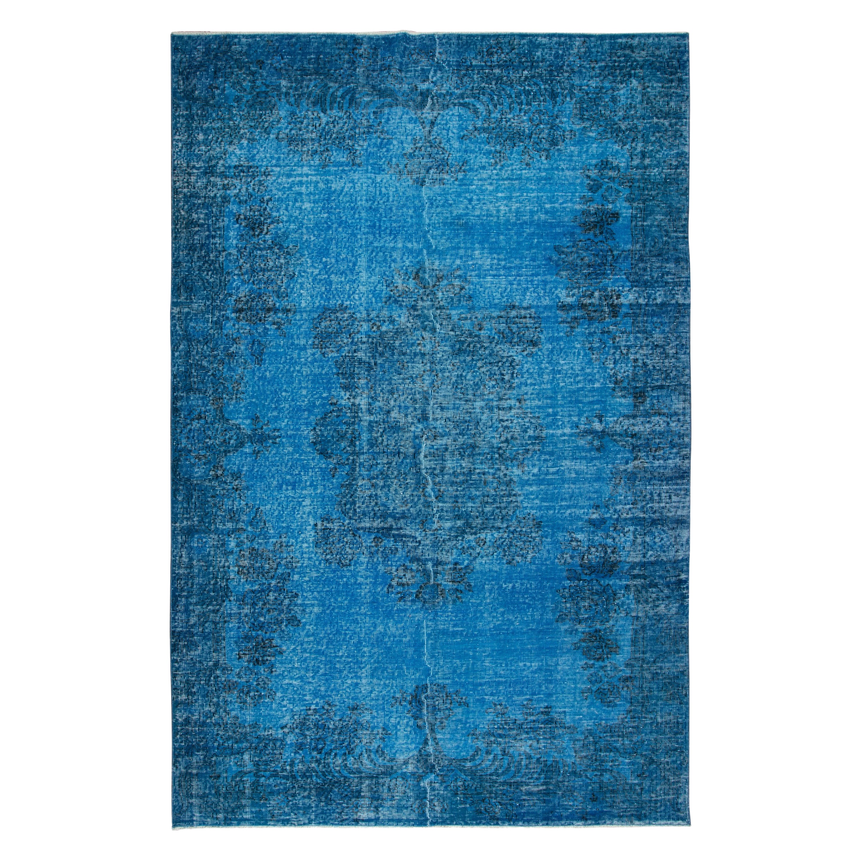 Alfombra turca hecha a mano azul océano de 6x9 pies para salón, dormitorio, comedor